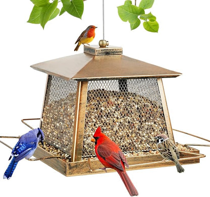 Large Bird Feeders for Outdoors, Gazebo Style Metal Bird Feeder, Cardinal Birdfeeders Outside Hanging for Garden Patio Birds Watching Decor