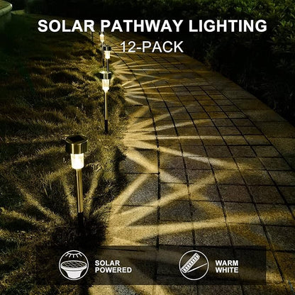 Dream Master Solar Lights Outdoor Waterproof, Stainless Steel LED Landscape Lighting, Solar Garden Lights, Outdoor Decorations for Yard, Pathway, Walkway, Patio, Lawn - 16 Pack (Warm White)