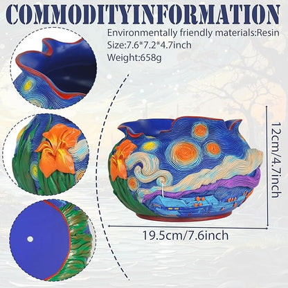 Flower Starry Sky Plant Pots-Cute Unique Flower Pots with Drainage Hole, Resin Planters for Indoor Outdoor Succulent Planter, Plant Gifts for Mother's Day, Birthday, Christmas