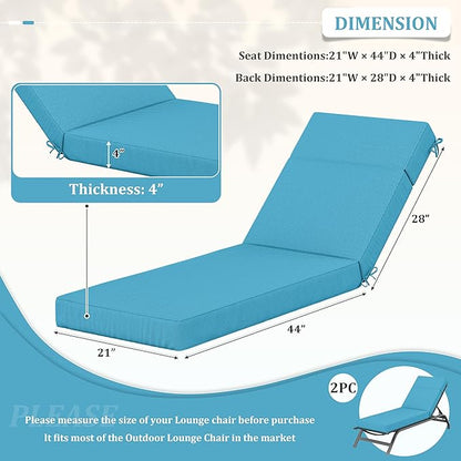 2 Pcs Chaise Lounge Cushions Outdoor, 72" L X 21" W X 4" D Lounge Chair Cushions for Outdoor Furniture, High-Density Foam Patio Chaise Cushion-Waterproof Fade-Resistant ThickPatio lounge chair cushion