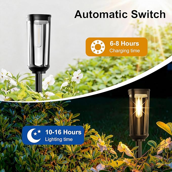Solar Pathway Lights Outdoor Waterproof IP65, 12 Pack Warm White Solar Walkway Lights, Auto On/Off Outdoor Light for Lawn Garden Patio Driveway Decor Landscape Lighting