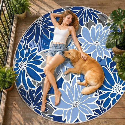 ZonLi Colorful Outdoor Rug 6x6Ft Waterproof Multicolored Indoor Area Rug Washable Outdoor Patio Rugs Tropical Floral Non Slip Outdoor Carpet for Living Room, Pool,Backyard,Deck,Camping