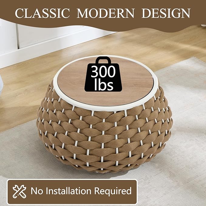 30.5 inch Outdoor Side Table, Large Patio End Table with Removable Lid Round Accent Side Tables with Metal Frame and Hollow Out Bottom for Patio, Balcony Porch, Poolside, Garden, Yard, Brown