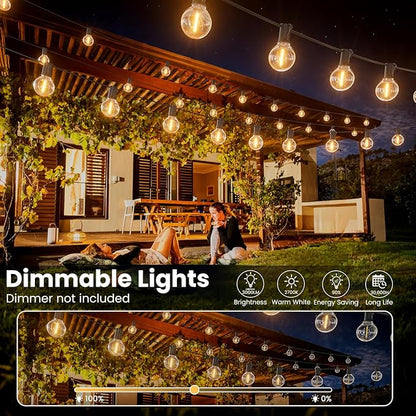 RTTY Outdoor String Lights 100ft, G40 Led Patio Lights with 52pcs Bulbs,Waterproof Shatterproof Dimmable Hanging Globe Outdoor Lights for Porch Cafe Bistro Backyard Gazebo Balcony Party, 2700K