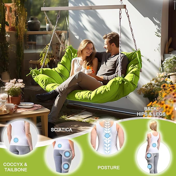 Outdoor Swing Cushions 3 Seater Waterproof, Replacement Bench Cushions for Outdoor Patio Furniture with Backrest, Porch Swing Cushion with Ties for Lawn and Garden (Grass Green, 40x40in)