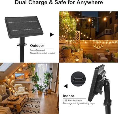 RTTY Solar String Lights Outdoor Waterpoof 50ft with 25pcs Dimmable Shatterproof ST38 Vintage Bulb,Remote Solar Powered Bistro,Cafe & Patio Lights