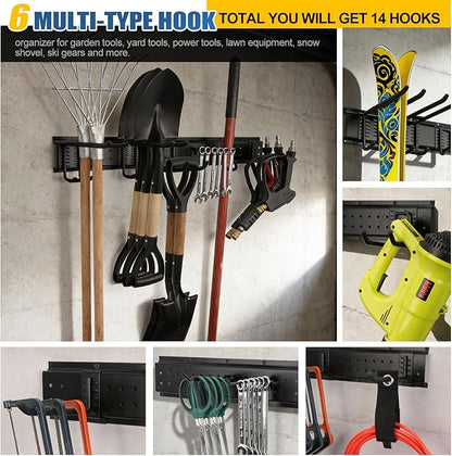 49.5'' Garage Tool Organizer Wall Mount 17PCS, 520lbs Heavy Duty Garden Tool Organizer with 14 Adjustable Hooks, Yard Tool Hanger for Shovel Rake Broom Ladder, Garage Wall Organization, Men Gift