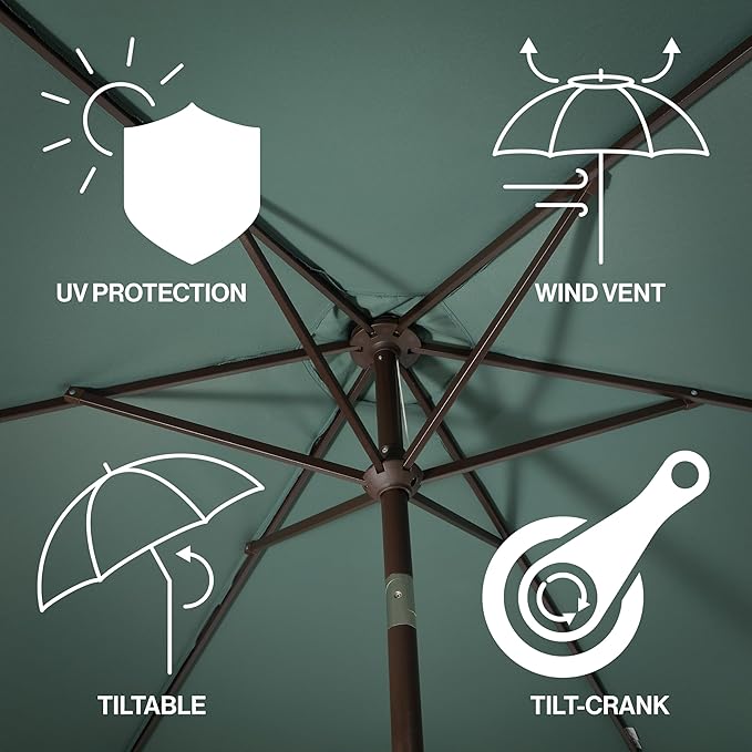 JONATHAN Y UMB1001 Collins 9 ft. Classic Cottage Tassel Market Patio Umbrella with Auto-Tilt, Crank, Wind Vent and UV Protection