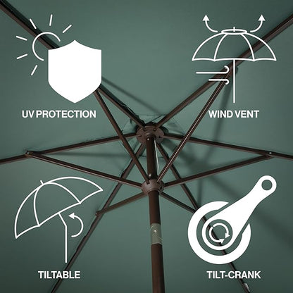 JONATHAN Y UMB1001 Collins 9 ft. Classic Cottage Tassel Market Patio Umbrella with Auto-Tilt, Crank, Wind Vent and UV Protection
