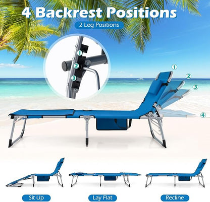 GYMAX Tanning Chair, 3 in 1 Sun Bathing Lounge Chairs with Face/Arm Holes & Side Pocket, Portable Lightweight Face Down Layout Tanning Chair for Outside, Beach, Backyard, Poolside (2, Blue)