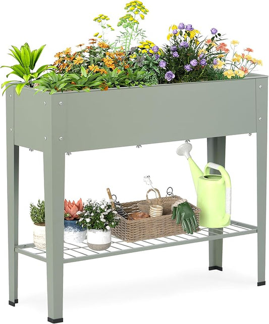 DDK Outdoor Heavy Duty Metal Raised Garden Bed with Legs (Green)