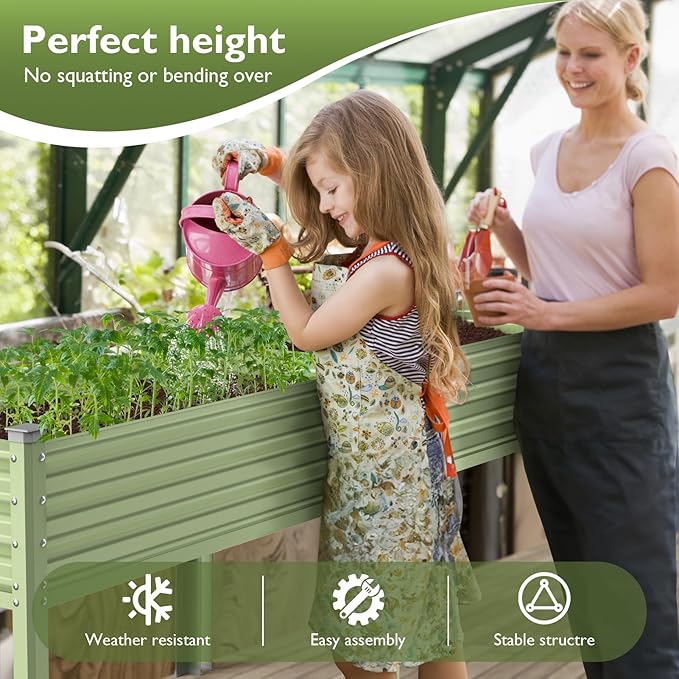 Raised Garden Bed with Legs, 48×24×32in Large Galvanized Elevated Planter Box, Metal Raised Beds for Gardening Backyard Patio Balcony, 400lb Capacity (Avocado Green)