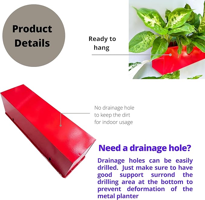 LaLaGreen Wall Planter (3 Pack, 12 Inch) Large Wall Mount Planters for Succulents Red, Wall Hanging Rectangle Metal Flower Pot Long Window Boxes Festive Season Christmas Thanksgiving Decoration Indoor