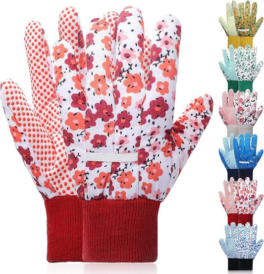 Garden Gloves for Women 9.5" Floral Gardening Gloves Lightweight and Machine Washable Gift for Gardeners PVC Grip