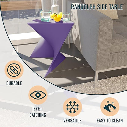 LeisureMod 15.75" Stackable Weather-Resistant Plastic Triangular Side Table - Accent End Table for Indoor & Outdoor Use (Purple, Set of 2)