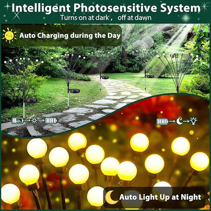 8-Pack Garden Solar Lights, 64 LED Solar Light Outdoor for Garden Decor, Waterproof Firefly Light Outdoor (Sway by Wind), Swaying Light for Outside Yard Pathway Landscape Decorations (Warm White)