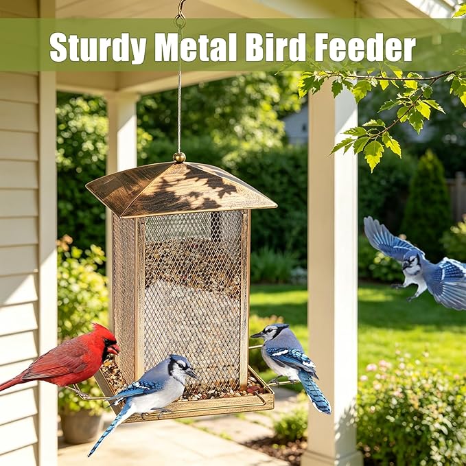 Bird Feeder, Heavy Duty Metal Bird Feeders for Outdoor Hanging, Wild Birdfeeder with Lid Buckle for Garden Yard Outside Backyard, 6LB Large Capacity