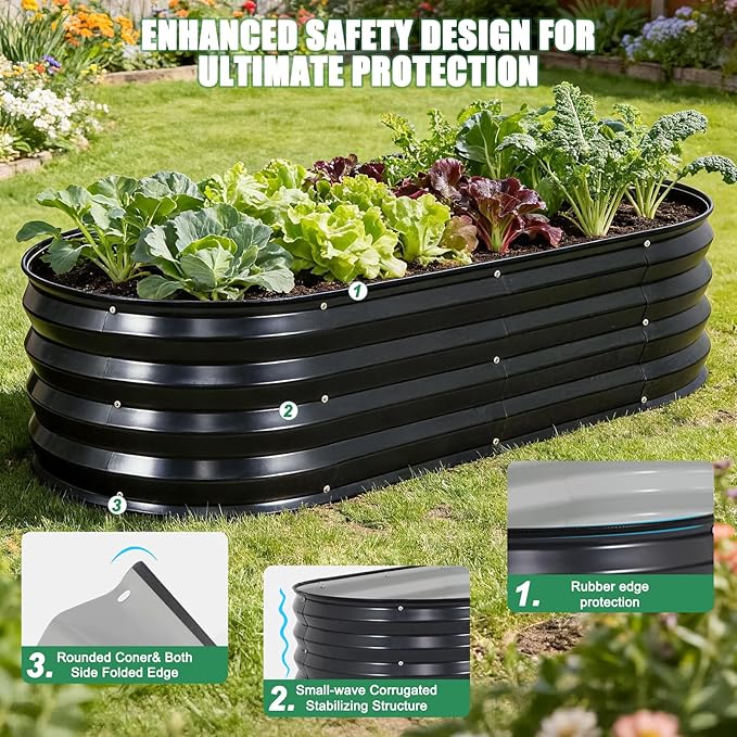 STBoo Galvanized Raised Garden Bed Outdoor, 2Pcs 4x2x1ft Oval Planter Box with Rubber Strip,Metal Raised Bed Kit for Vegetables Flowers Herbs, Grey