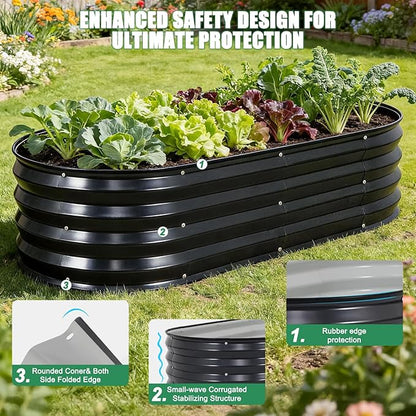 STBoo Galvanized Raised Garden Bed Outdoor, 2Pcs 4x2x1ft Oval Planter Box with Rubber Strip,Metal Raised Bed Kit for Vegetables Flowers Herbs, Grey