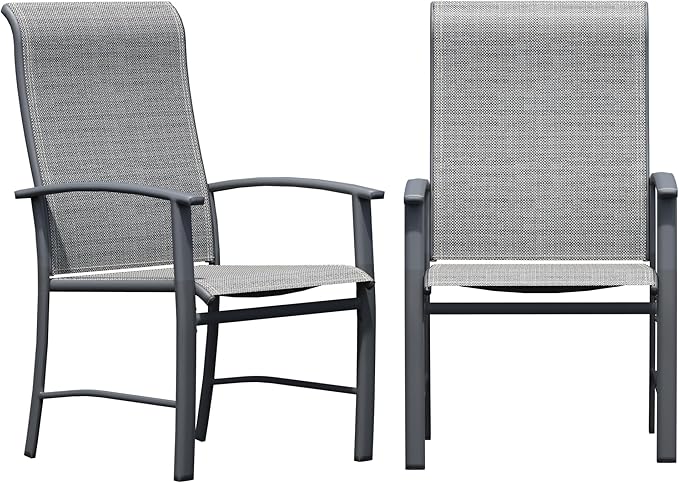 Patio Dining Chairs Set of 2, Outdoor Dining Chairs with High Back, Metal Outdoor Chair Set with Comfort and Durability, Patio Chair for Deck Lawn Kitchen Garden Backyard, Grey