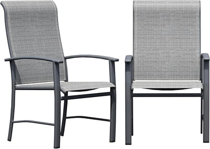 Patio Dining Chairs Set of 2, Outdoor Dining Chairs with High Back, Metal Outdoor Chair Set with Comfort and Durability, Patio Chair for Deck Lawn Kitchen Garden Backyard, Grey