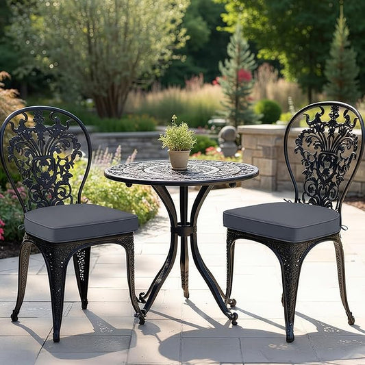 Outdoor Chair Cushions Set of 2: Waterproof & Fade Resistant Patio Furniture Cushions - 19 x 19 x 2 Inch Non Slip Round Corner Seat Cushion Pads with Removable Cover for Garden Yard Lawn, Dark Grey