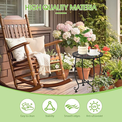 Thyle 2 Pcs Outdoor Side Table with Flower Cutout 13" Metal Small Round Weather Resistant Patio Side Tables for Outside, Balcony, Porch, Garden Bistro Indoor Outdoor Yard(Monstera Leaf)