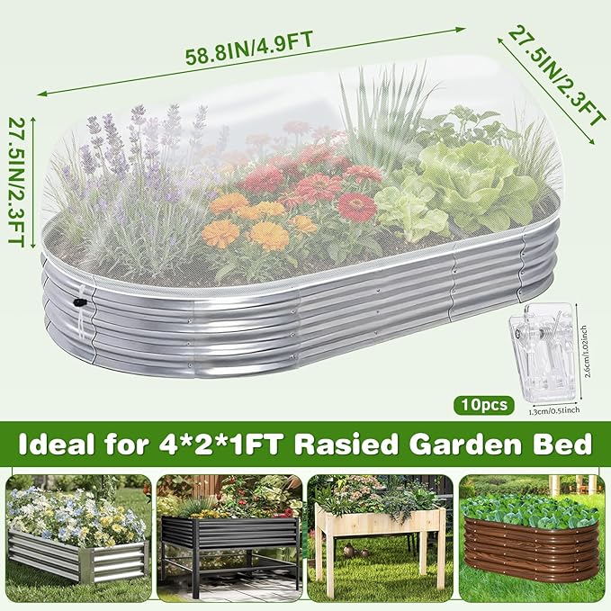 2 Pack Garden Netting for 4x2x1FT Raised Beds, Ultra-Fine Mesh Plant Covers with Drawstring&10 Clips, Bird, Pest & Small Animal Barrier for Protecting Vegetables, Fruits & Flowers