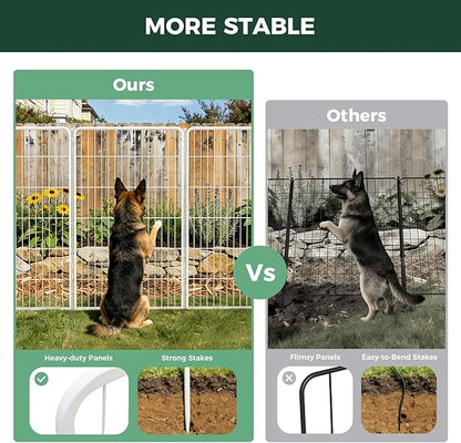 FXW Garden Fence Outdoor for the Yard – 45in(H) x 18.2ft(L) Heavy Duty Metal Animal Barrier for Dog, No Dig Decorative Dog Fence, 8 Panels, White