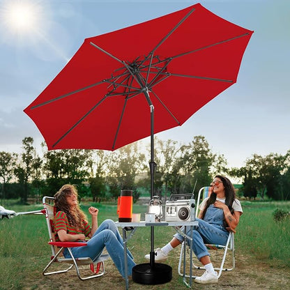 FLAME&SHADE 9ft Patio Umbrella - 2 Tiers Outdoor Umbrella with Push Button Tilt and Crank for UV Protection, Table Market Umbrella for Garden, Deck, Backyard, Pool and Beach(Red)