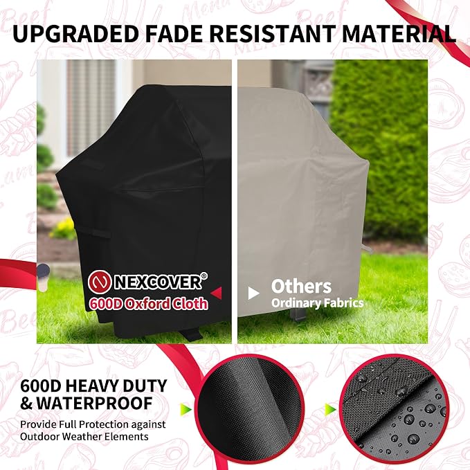 NEXCOVER 72 Inch Grill Cover - 600D Heavy Duty Waterproof and Weather Resistant BBQ Cover for Weber, Char Broil, Nexgrill, Holland - Fade Resistant, Black