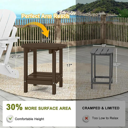 Adirondack Outdoor Side Tables, 2-Tier Round Outdoor Table, Weather Resistant HDPE Patio End Table for Garden, Lawn, Pool, Beach, Porch, Deck, Backyard - Dark Brown