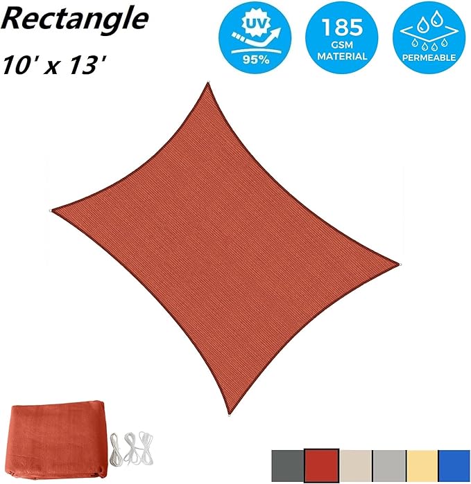 AsterOutdoor Sun Shade Sail Rectangle 10' x 13' UV Block Canopy for Patio Backyard Lawn Garden Outdoor Activities, Terra
