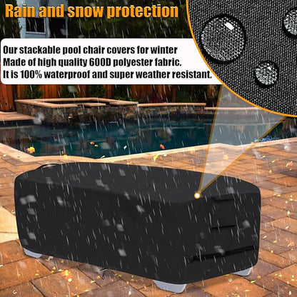 Outdoor Chaise Lounge Cover for 2-3 Stackable Chaise Lounge Chairs, Waterproof, Durable Polyester Fabric, 80 inch Patio Stackable Chaise Lounge Chairs Cover for Pool Lounge Chair Winter Storage, Black