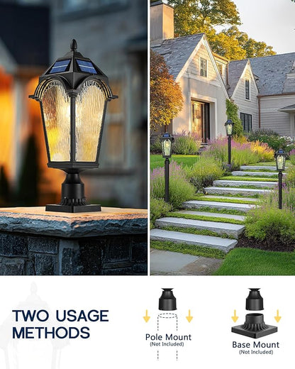FEMILA Outdoor Post Lights Solar Powered, 22" Dusk to Dawn Aluminum Glass Solar Post Light Fixtures for Yard Pathway Entrance, 4FYX90PM-SL BK