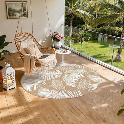 Pauwer Waterproof Outdoor Rug 6ft, Reversible Plastic Straw Patio Camping Rug, Indoor Outdoor RV Mat Carpet for Deck, Camper, Porch, Balcony, Backyard, Picnic, Leaf Brown