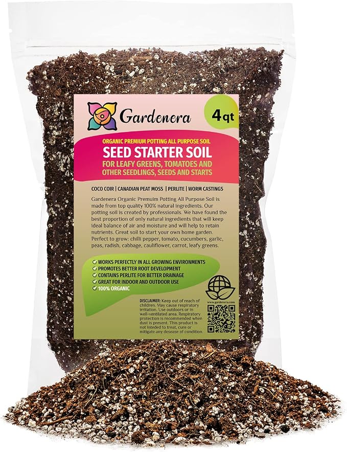 Premium Organic Seed Starter Soil - 4 Quart - All-Purpose Organic Potting Soil for Happy Seedlings and Plants by Gardenera