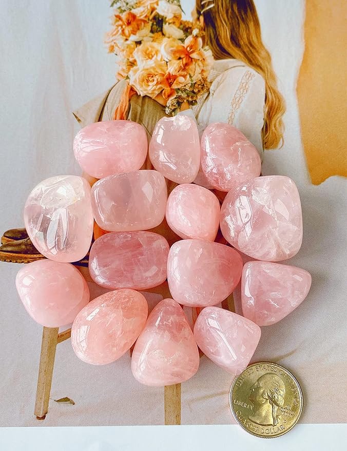 QINJIEJIE Rose Quartz Bulk Crystals Polished Stone 0.6-1" Brazilian Tumbled Stones Natural Reiki Healing Crystal for Succulents Plants Vase Filler Decoration 0.45 LBS