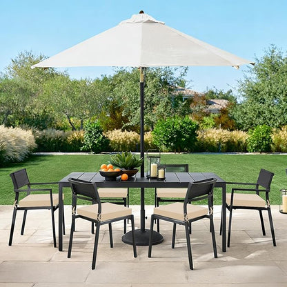 Basic Beyond Outdoor Chair Cushions Set of 6, Square Corner Outdoor Cushions for Patio Furniture, Water Resistant Patio Chair Cushions with 2 Ties, 18.5x16x3, Beige