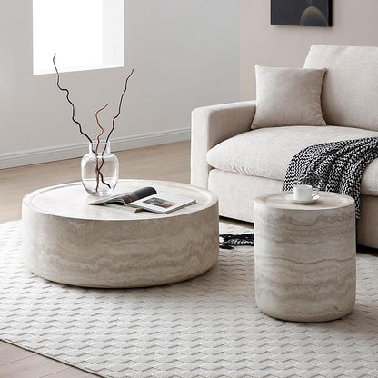 kevinplus ø39.3'' Round Coffee Table for Living Room, Modern Drum Circle Coffee Table Side Table End Table, Fiberglass Material, No Assembly (Mars Texture, ø39.3'' x 11.8'')