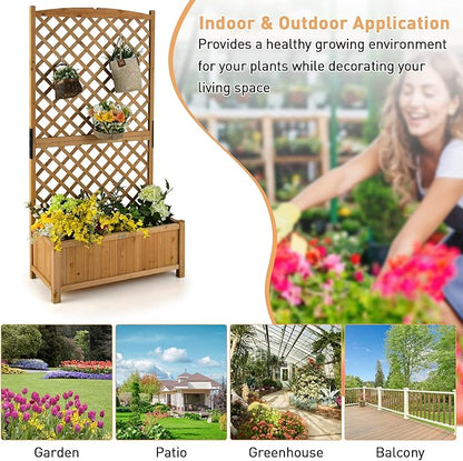 Giantex Planter Raised Bed with Trellis, 71" Wooden Garden Bed, High Trellis for Vine Plant Flower Climbing Pot Hanging, Indoor & Outdoor Planter Box for Yard, Garden, Balcony
