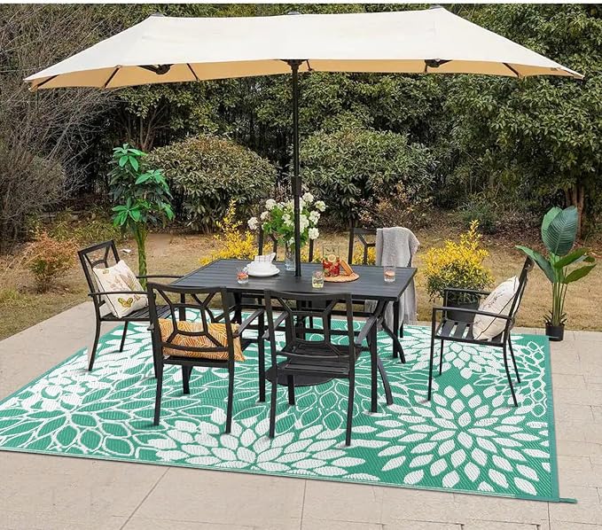 Anidaroel Outdoor Rugs 8x10ft for Patios Clearance Waterproof, Reversible Tropical Plastic Straw Camping Mat Outside Rug, Large Outdoor Area Rug for RV, Porch, Deck, Balcony, Picnic(8'x10')