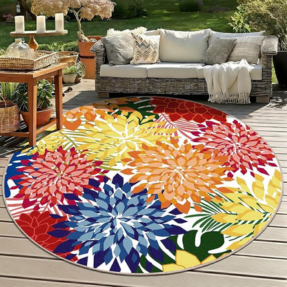 ZonLi Colorful Outdoor Rug 6x6Ft Waterproof Multicolored Indoor Area Rug Washable Outdoor Patio Rugs Tropical Floral Non Slip Outdoor Carpet for Living Room, Pool,Backyard,Deck,Camping
