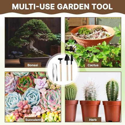 Frienda 7 Pcs Bonsai Tree Kit Garden Bonsai Tools Set Includes Pruning Shears, Mini Rake, Flat Tip Shovel, Pointed Shovel, Spade, Tweezers Gardening Accessories Gift for Beginner Mother Women Men