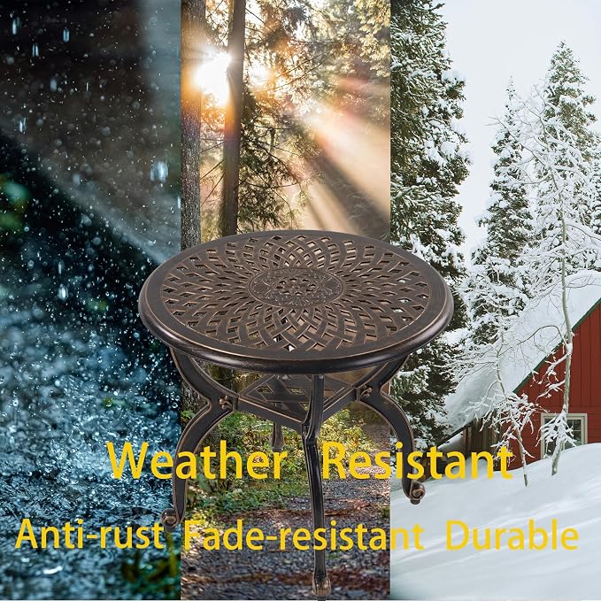 Cast Aluminum Outdoor Side Table,Small Patio Table,Outdoor Coffee Tables for Patio,Garden,Balcony, for All Weather (Copper, Round)