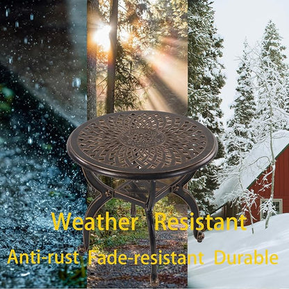 Cast Aluminum Outdoor Side Table,Small Patio Table,Outdoor Coffee Tables for Patio,Garden,Balcony, for All Weather (Copper, Round)