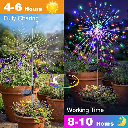 btfarm 1 Pack Solar Garden Lights Outdoor, 8 Modes Firework Lights Solar Powered, Waterproof Twinkle Fairy Light Outside for Yard Patio Pathway Pool Christmas Party Decorative, Multicolor