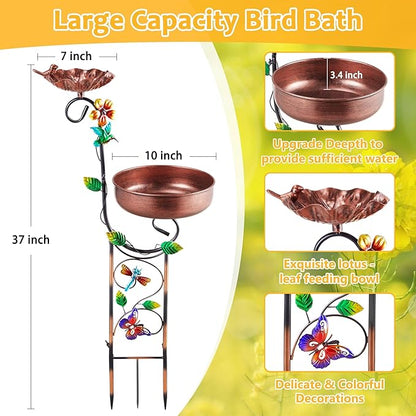 2 In 1 Bird Bath for Outside, Freestanding Large Bird Feeder Birdbaths for Outdoors, Garden Metal Bird Baths Bowl for Patio Yard, Copper
