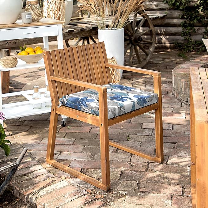 LVTXIII Outdoor Chair Cushions 18.5"x16"x2" Pack of 2, Water-Repellent Square Corner Memory Foam Seat Cushions with Ties for Garden Patio Furniture, Clemens Noir Blue