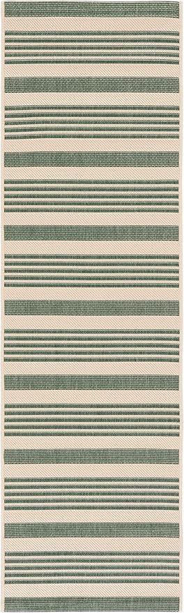 SAFAVIEH Washable Rug Outdoor Courtyard Collection - 2'3" x 10' Runner, Beige & Dark Green, Non-Shedding & Easy Cleaning, Ideal for Patio, Entryway, Mudroom, Hallway, Kitchen (CY6062-322)